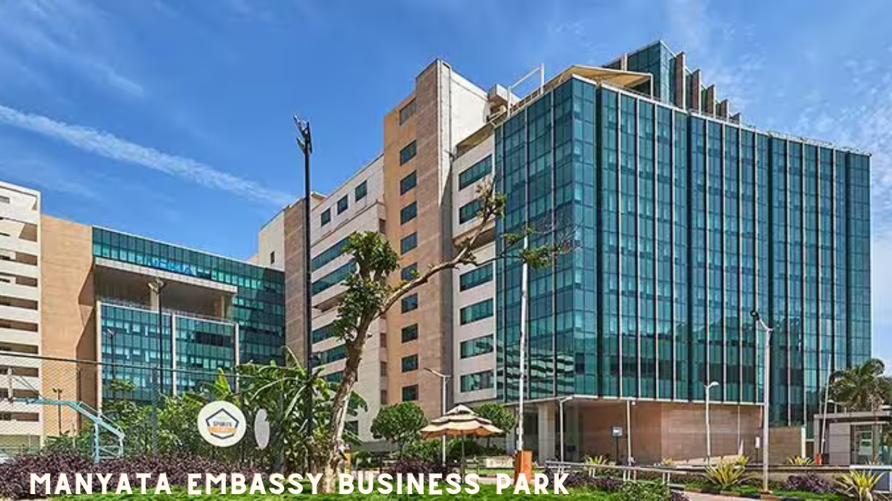 A panoramic view of Manyata Embassy Business Park, highlighting its modern architecture and green spaces.