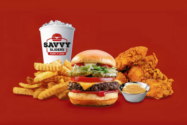 savvy sliders menu showcasing various slider burgers and sides