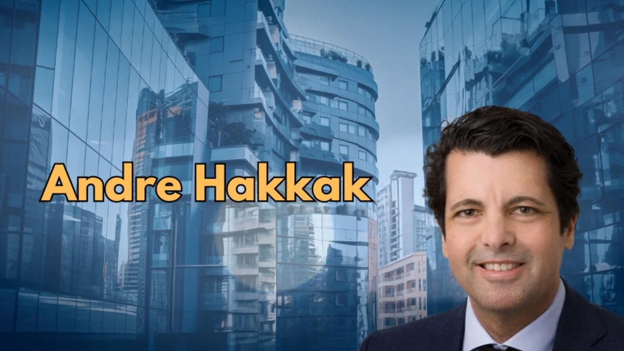 andre hakkak net worth illustration with financial charts and business success imagery.