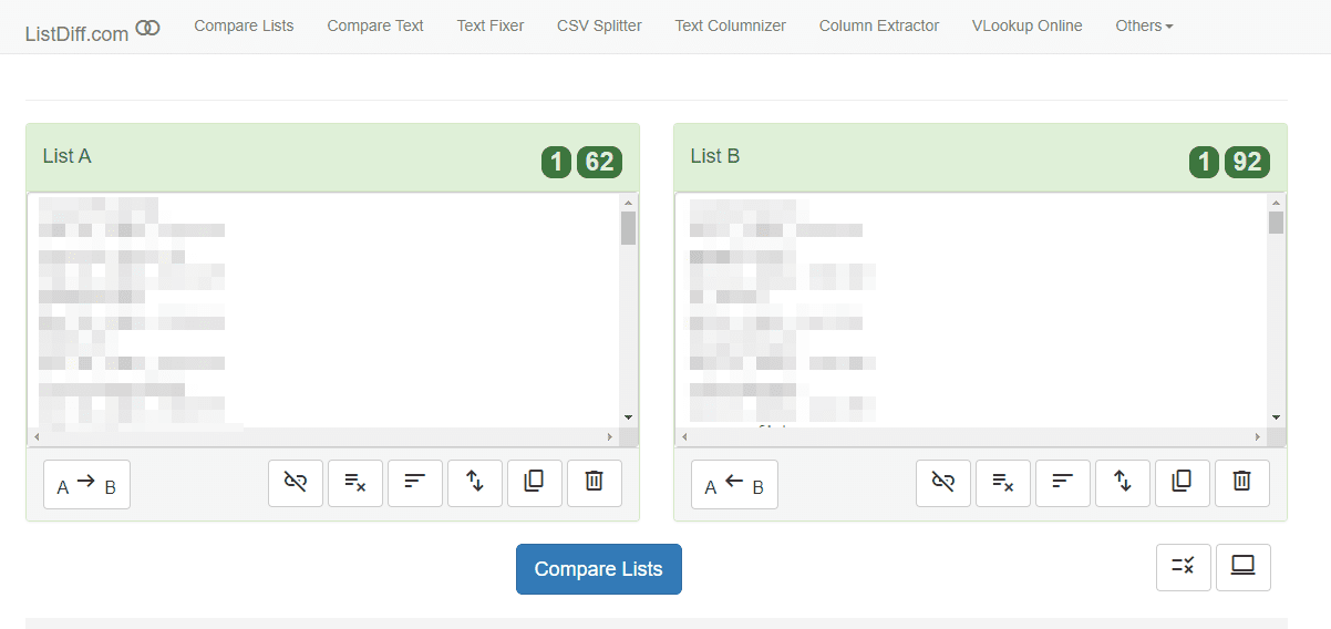 Illustration of listdiff comparison methods in data analysis and management